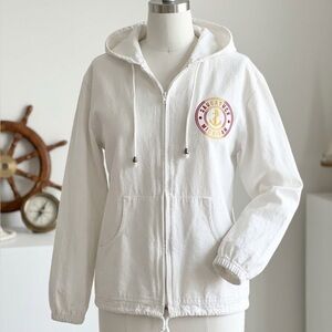 Jacht Club vintage hooded white jacket size extra large pockets full zip cotton